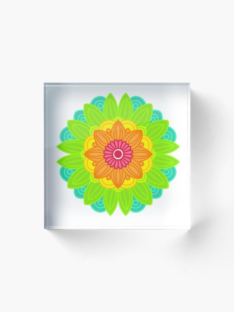 Thumbnail 1 of 5, Acrylic Block, Neon mandala designed and sold by RMSdesigns.