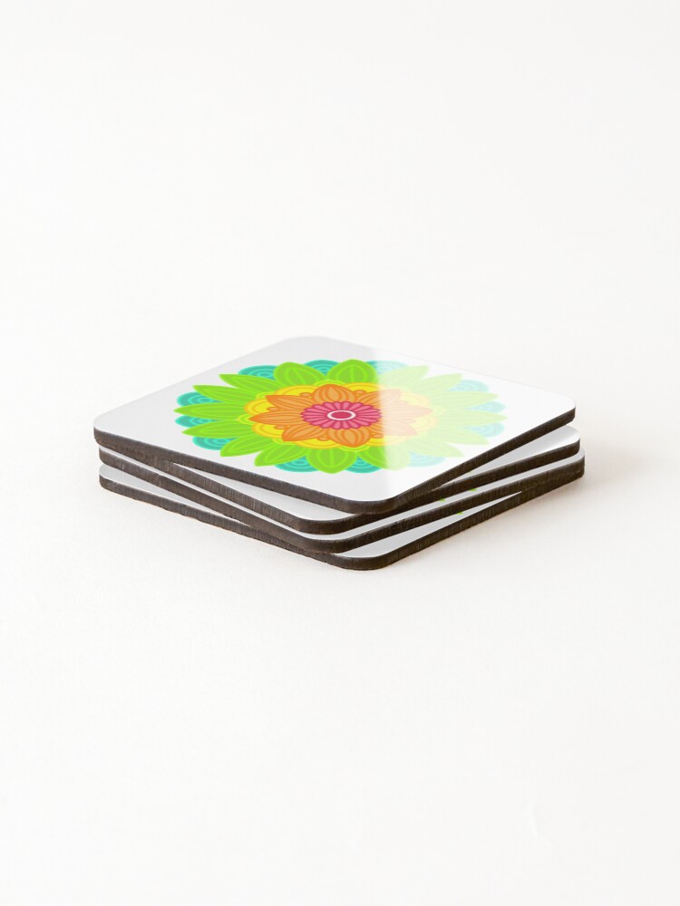 Thumbnail 4 of 5, Coasters (Set of 4), Neon mandala designed and sold by RMSdesigns.