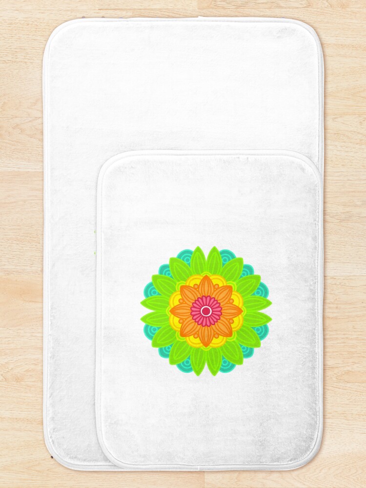 Thumbnail 5 of 6, Bath Mat, Neon mandala designed and sold by RMSdesigns.