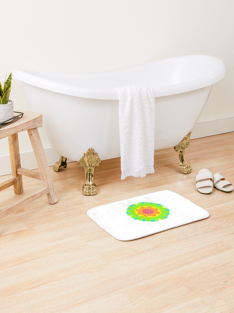 Thumbnail 2 of 6, Bath Mat, Neon mandala designed and sold by RMSdesigns.