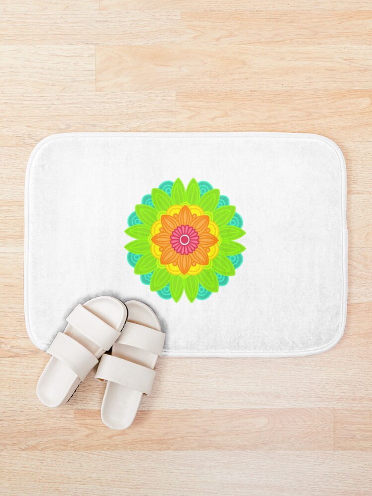 Thumbnail 1 of 6, Bath Mat, Neon mandala designed and sold by RMSdesigns.