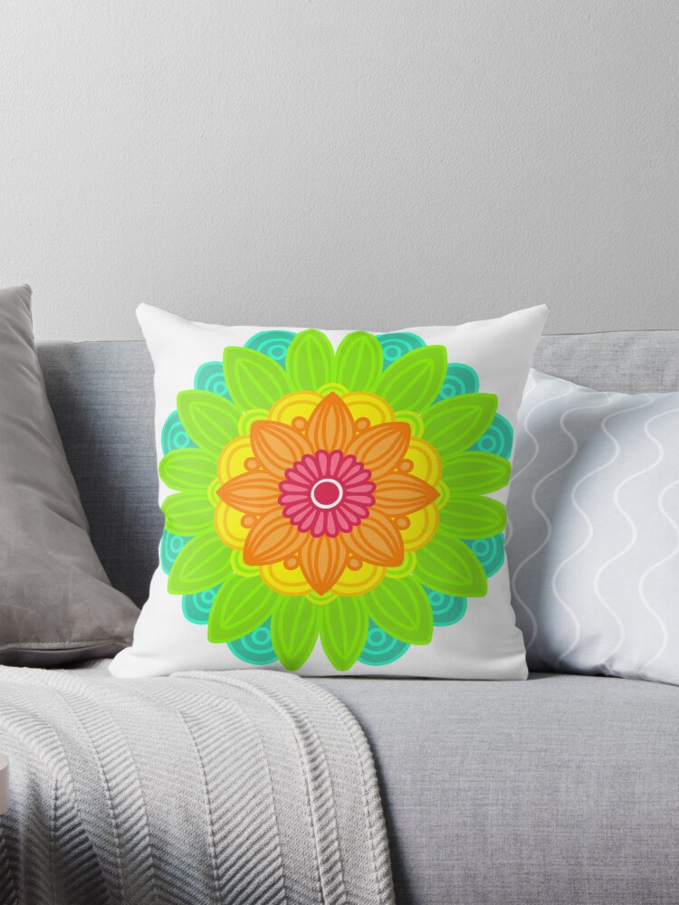 Thumbnail 1 of 4, Pillow, Neon mandala  designed and sold by RMSdesigns.
