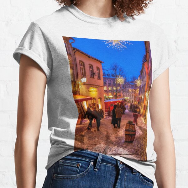 Night winter street scene in Bamberg, Germany Classic T-Shirt