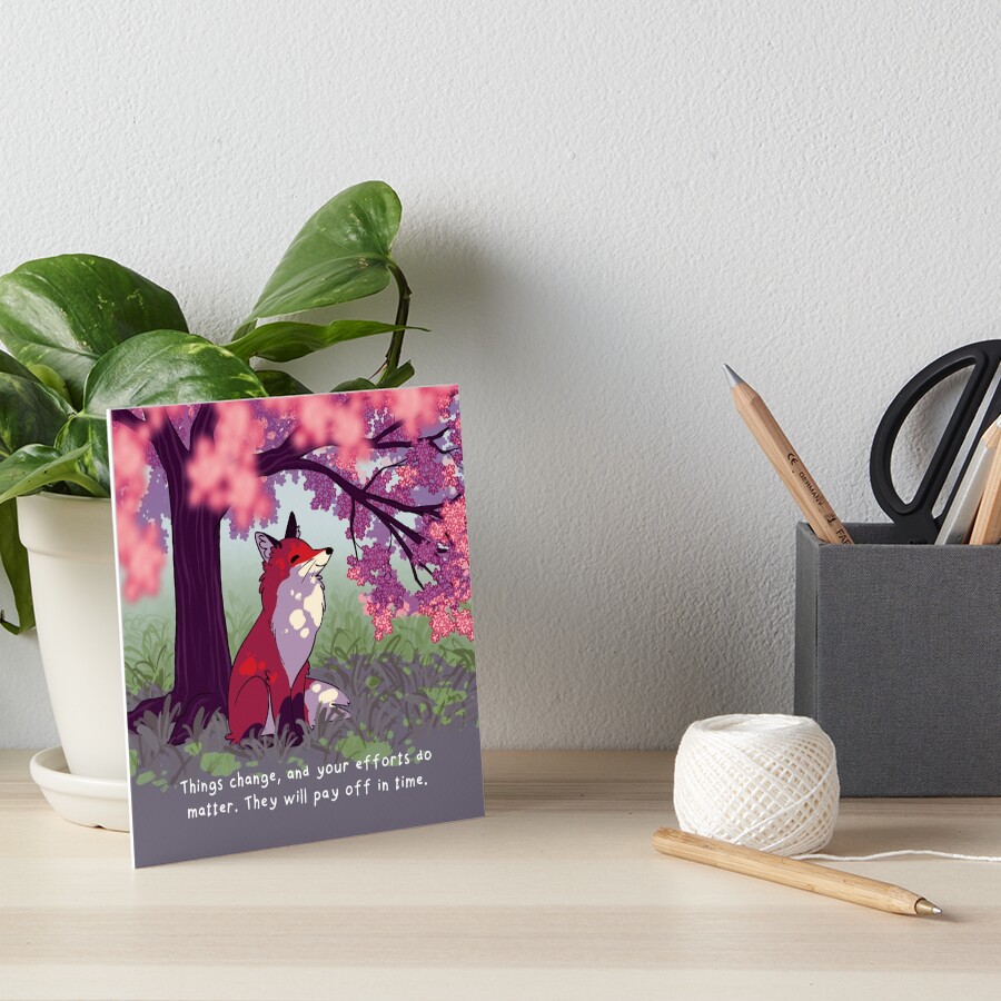 "Things Change" Sakura Tree Fox Art Board Print
