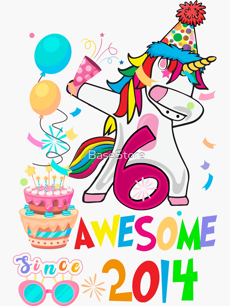 "6th Birthday Dabbing Unicorn Party Gift For 6 Years Old Girl" Sticker for Sale by BaseStore