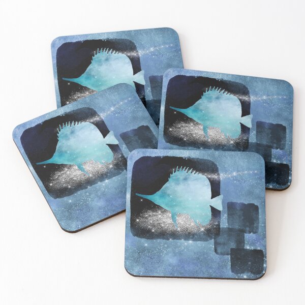 Item preview, Peces tropicales medianos mixtos y collage de estrellas en tonos azules fríos designed and sold by SilverSpiral.