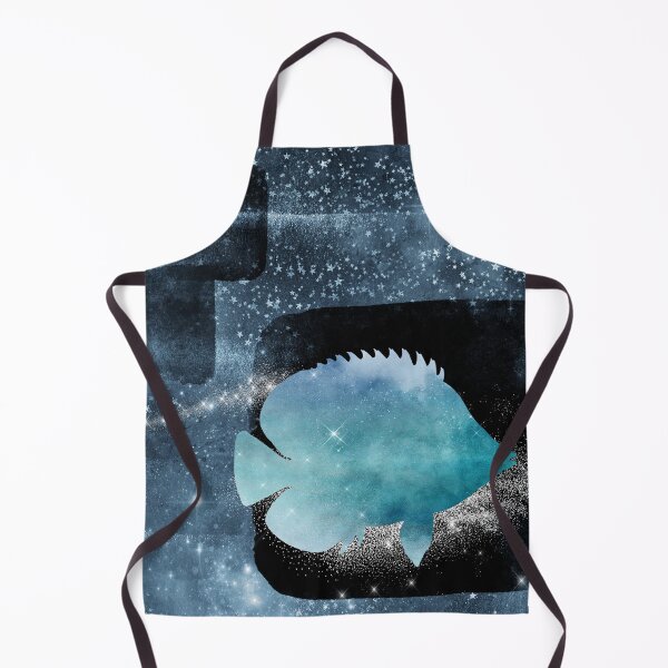Item preview, Mixed media of tropical fish and star collage in cool shades of midnight blue designed and sold by SilverSpiral.
