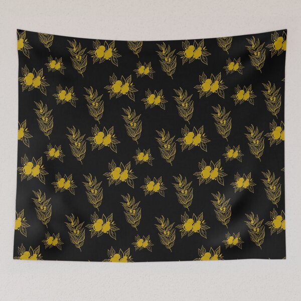 Item preview, Golden flower pattern on black background designed and sold by Chamaiporn Pangtorn.