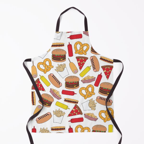 Item preview, White Fast Food Pattern Burger Pretzel Pizza Corn Dog Hot Dog Fries Tots Meatball Sub Ketchup Mustard designed and sold by TheButtonCrew.