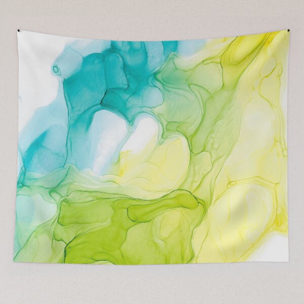 Item preview, Turquoise Green Yellow Double Heart Abstract Alcohol Ink Painting by Herzart designed and sold by herzart.