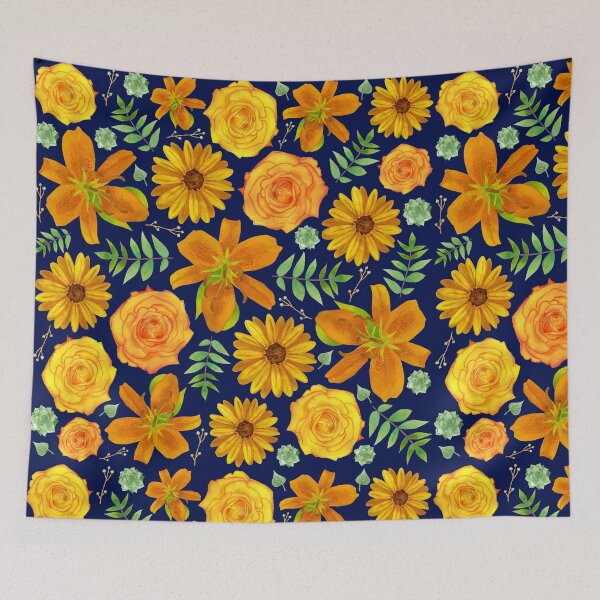 Item preview, Tigerlilies, Roses, Sunflowers, Leaves, Succulents, and Flowers in Golden Orange and Yellow designed and sold by PennyPassiflora.