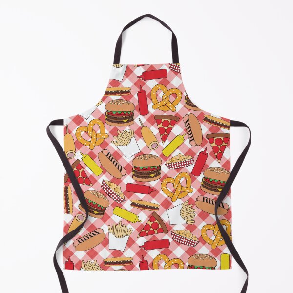Item preview, Red Gingham Pattern Fast Food Pattern Burger Pretzel Pizza Corn Dog Hot Dog Fries Tots Meatball Sub Ketchup Mustard designed and sold by TheButtonCrew.