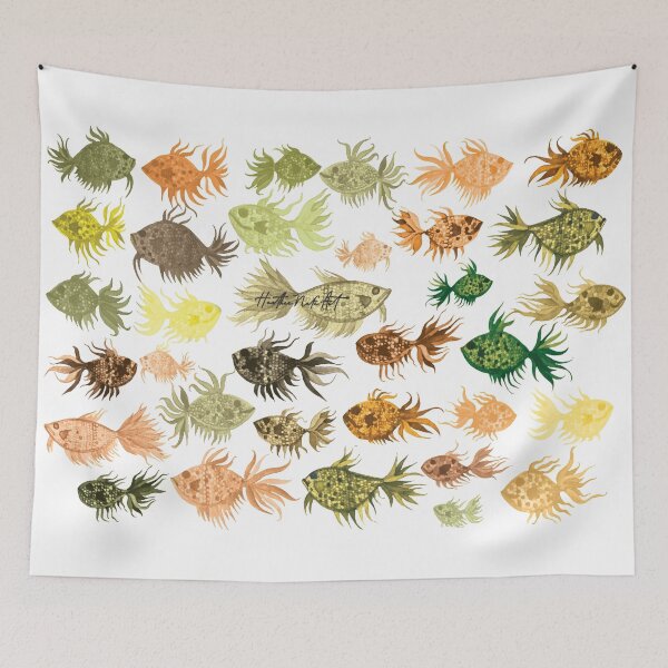 Item preview, Green and Brown Watercolor Fish Pattern designed and sold by HeatherNafeArt.
