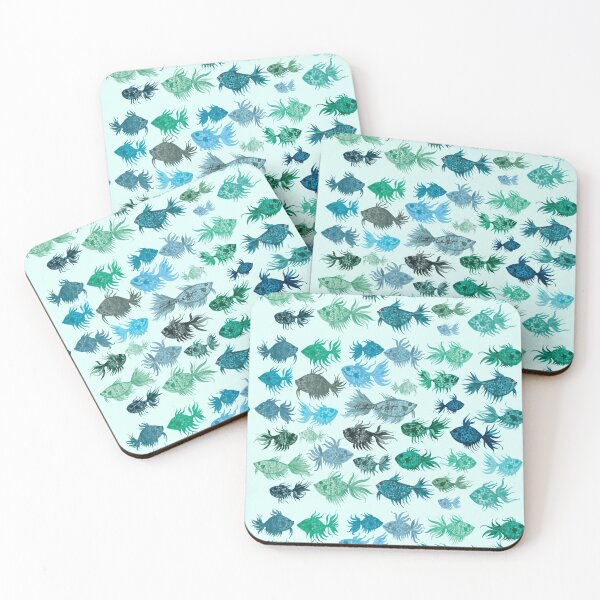 Item preview, Blue Green Watercolor Fish Pattern designed and sold by HeatherNafeArt.