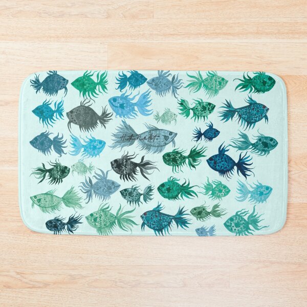 Item preview, Blue Green Watercolor Fish Pattern designed and sold by HeatherNafeArt.