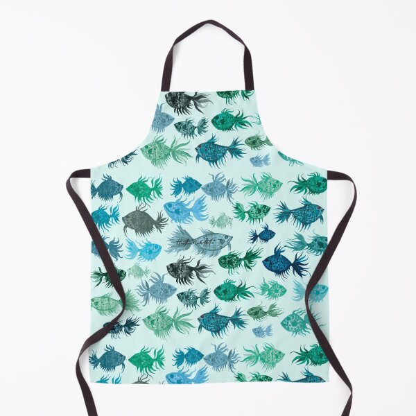 Item preview, Blue Green Watercolor Fish Pattern designed and sold by HeatherNafeArt.