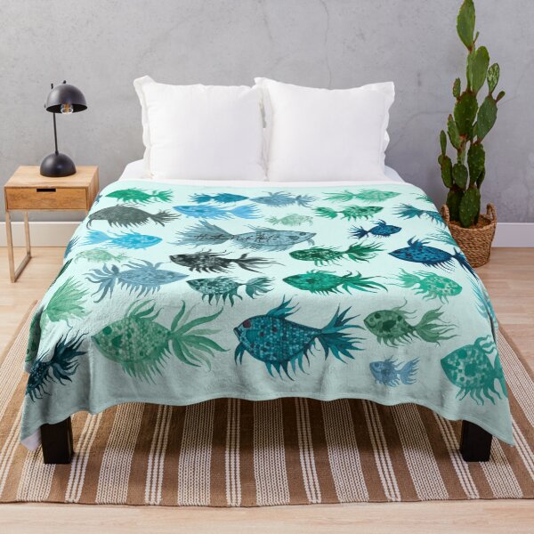 Item preview, Blue Green Watercolor Fish Pattern designed and sold by HeatherNafeArt.