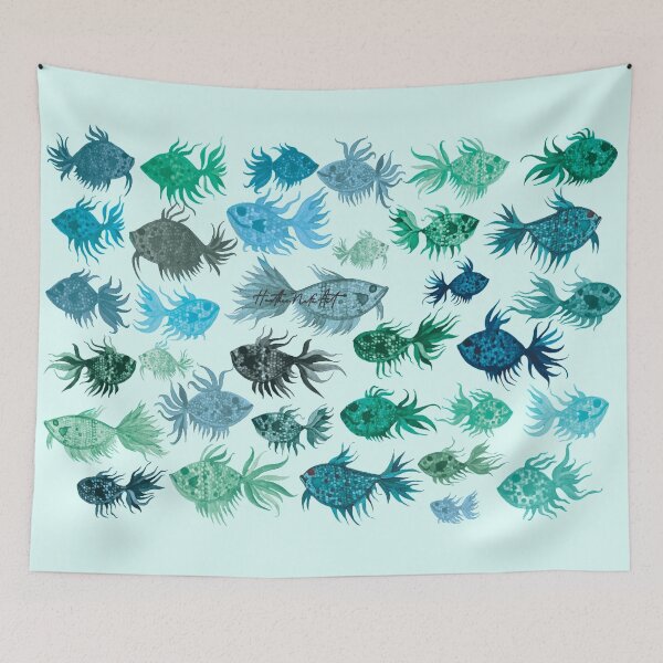 Item preview, Blue Green Watercolor Fish Pattern designed and sold by HeatherNafeArt.