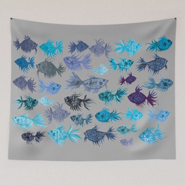 Item preview, Blue Watercolor Fish Pattern designed and sold by HeatherNafeArt.