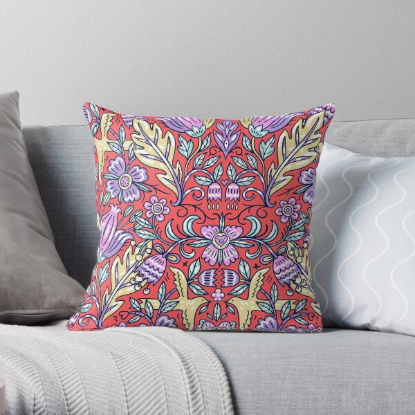 Ornamental Pattern With Purple and Red Color Throw Pillow