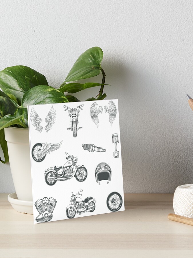 Motorcycle set, Motorcycle Accessories, Motorcycle Parts | Art Board Print