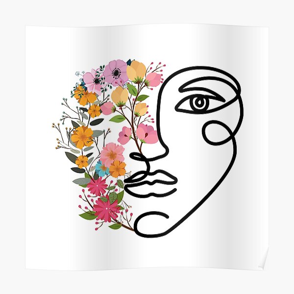 Woman Face In Half Floral Poster By Ca Creatives Redbubble