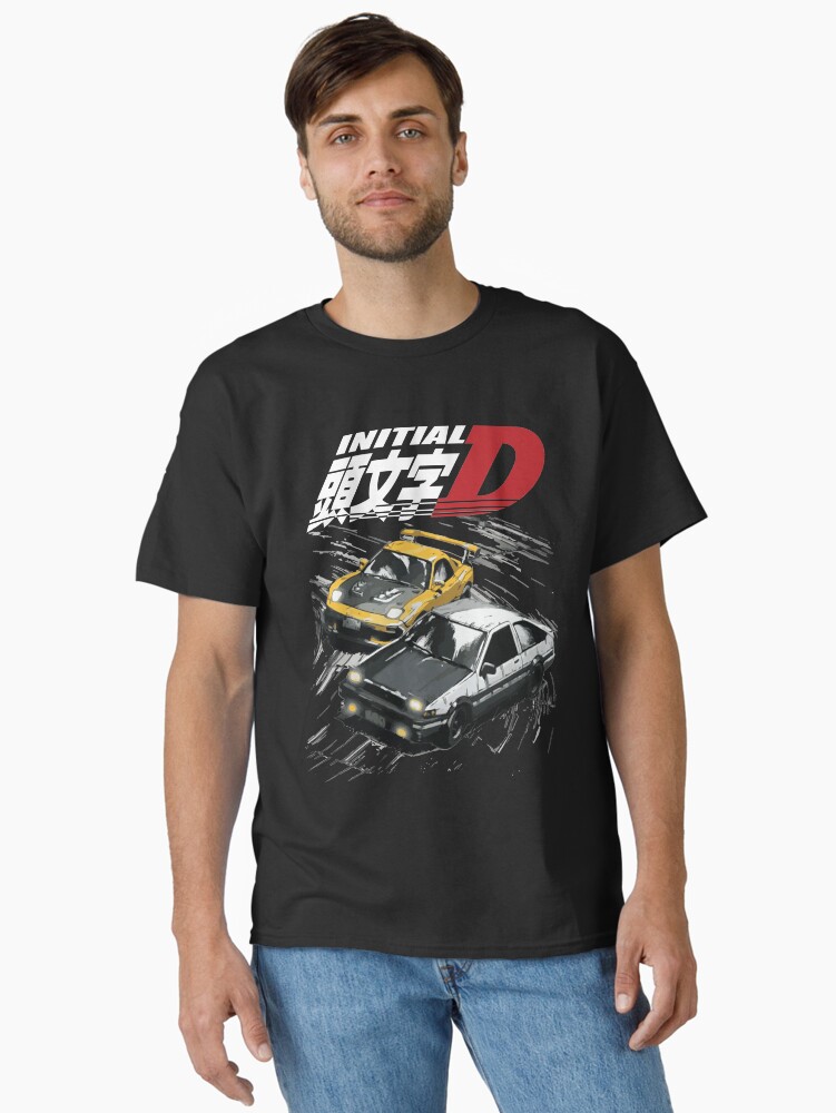 Thumbnail 1 of 7, Classic T-Shirt, Mountain Drift Racing Initial D Tandems AE86 vs FD rx-7 designed and sold by cowtownCOWBOY.
