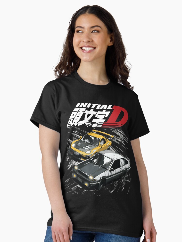 Thumbnail 2 of 7, Classic T-Shirt, Mountain Drift Racing Initial D Tandems AE86 vs FD rx-7 designed and sold by cowtownCOWBOY.