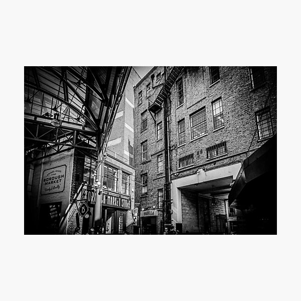 The industrial vintage Borough Market in London, Black and White Photo Photographic Print