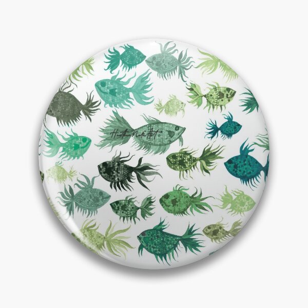 Item preview, Green Watercolor Fish Pattern designed and sold by HeatherNafeArt.