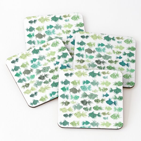 Item preview, Green Watercolor Fish Pattern designed and sold by HeatherNafeArt.