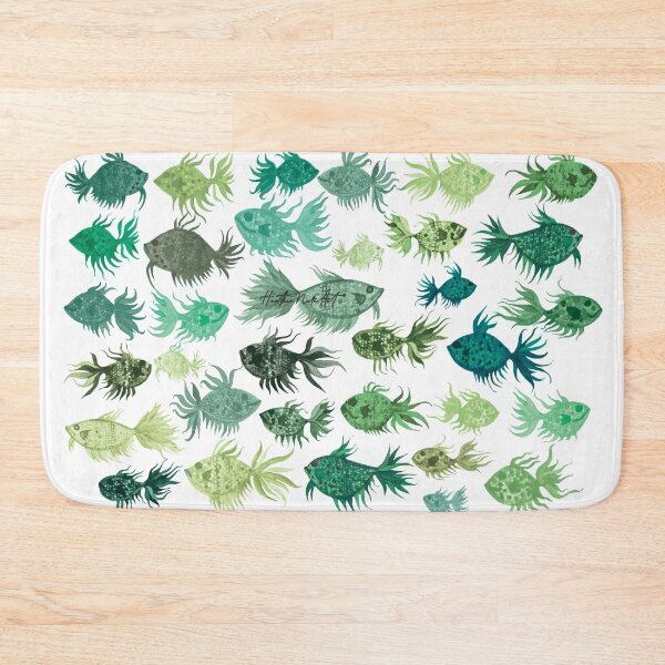 Item preview, Green Watercolor Fish Pattern designed and sold by HeatherNafeArt.