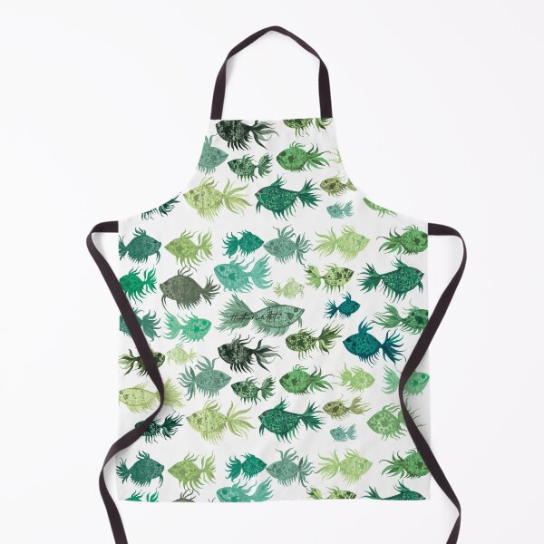 Item preview, Green Watercolor Fish Pattern designed and sold by HeatherNafeArt.