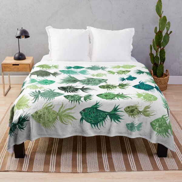 Item preview, Green Watercolor Fish Pattern designed and sold by HeatherNafeArt.