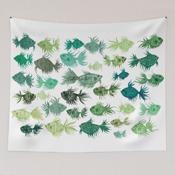 Item preview, Green Watercolor Fish Pattern designed and sold by HeatherNafeArt.