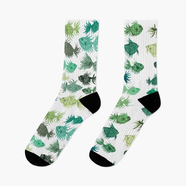 Item preview, Green Watercolor Fish Pattern designed and sold by HeatherNafeArt.