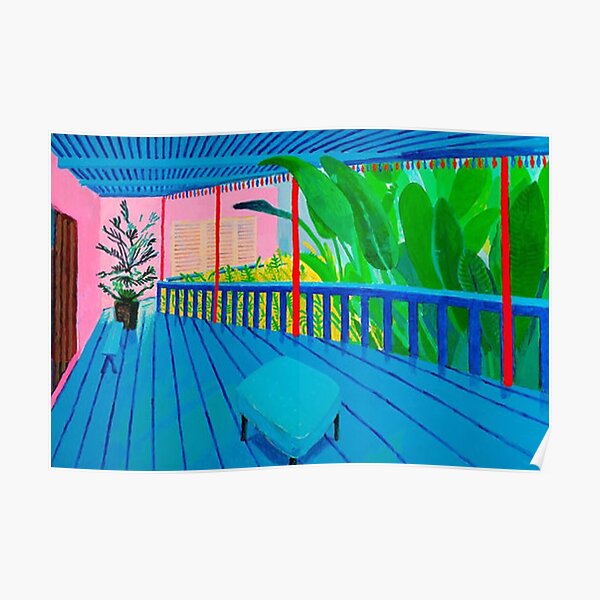 David Hockney Garden with blue terrace framed Poster