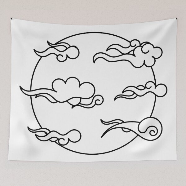 Item preview, Japanese Wind Clouds Line Art White designed and sold by Qestro.