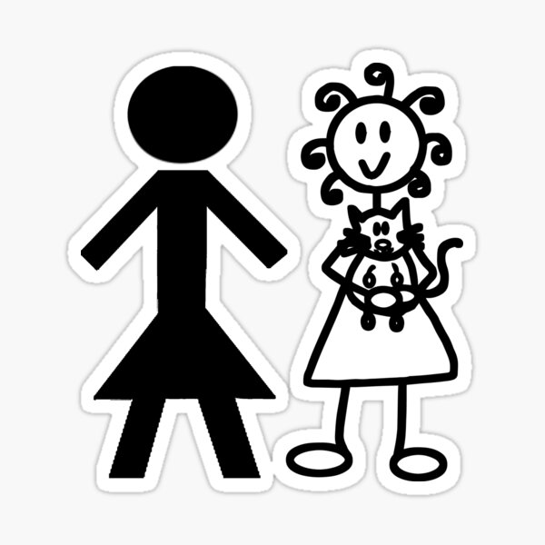 The Girl with the Curly Hair Holding Cat and NT Woman - White Sticker
