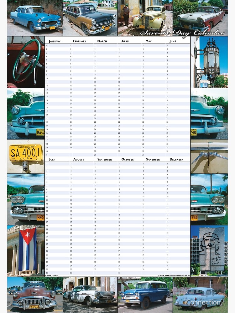 Thumbnail 3 of 3, Poster, Cuban Classics - Perpetual Birthday Calendar Poster designed and sold by iConnection.