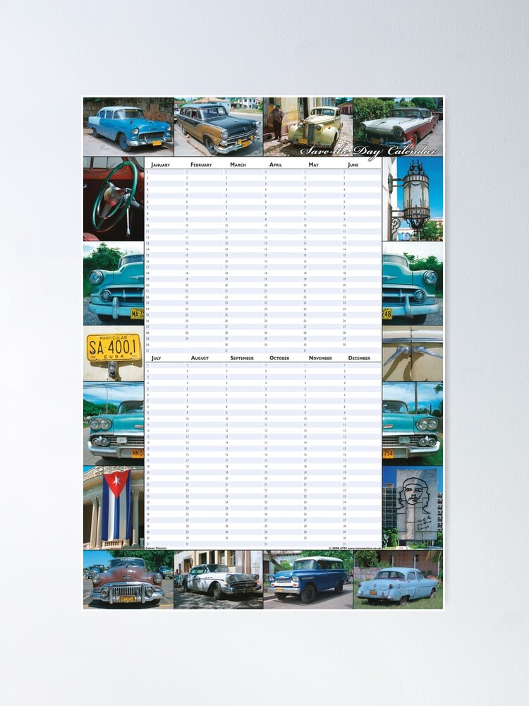 Thumbnail 2 of 3, Poster, Cuban Classics - Perpetual Birthday Calendar Poster designed and sold by iConnection.