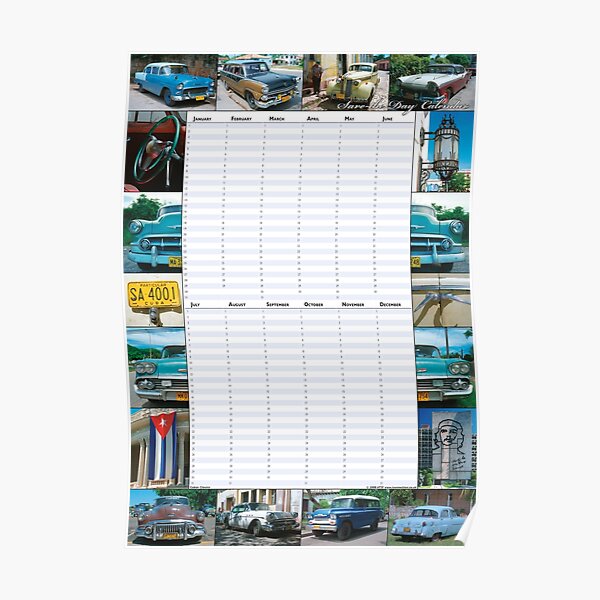 Cuban Classics - Perpetual Birthday Calendar Poster Poster