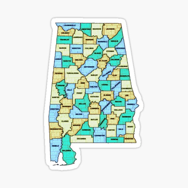 Alabama County typography map Sticker