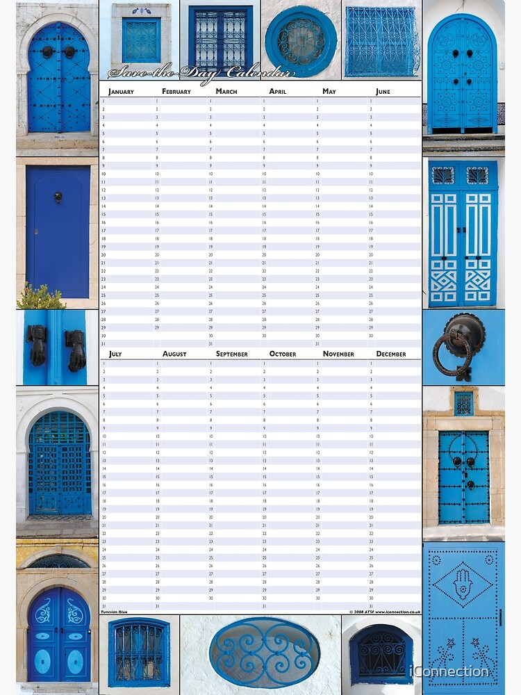 Thumbnail 3 of 3, Poster, Tunisian Doors - Perpetual Birthday Calendar Poster designed and sold by iConnection.