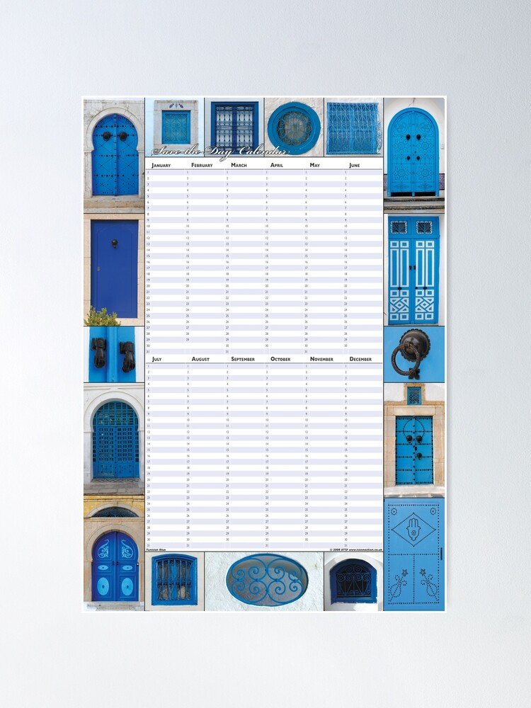 Thumbnail 2 of 3, Poster, Tunisian Doors - Perpetual Birthday Calendar Poster designed and sold by iConnection.