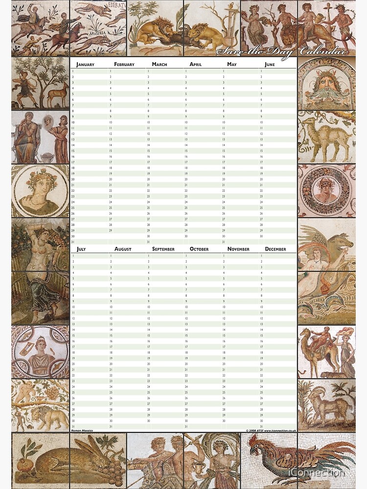 Thumbnail 3 of 3, Poster, Roman Mosaics - Perpetual Birthday Calendar Poster designed and sold by iConnection.