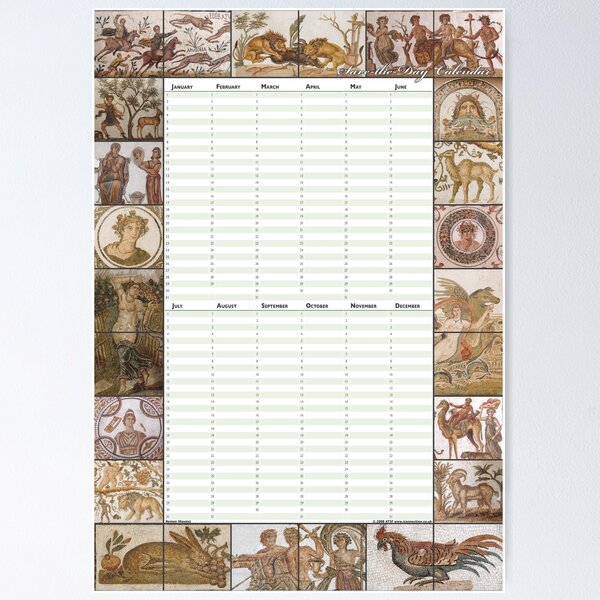 Roman Mosaics - Perpetual Birthday Calendar Poster Poster
