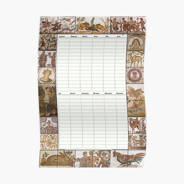 Roman Mosaics - Perpetual Birthday Calendar Poster Poster