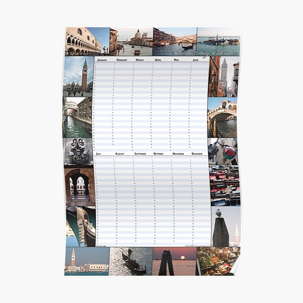 Venetian Light - Perpetual Birthday Calendar Poster Poster
