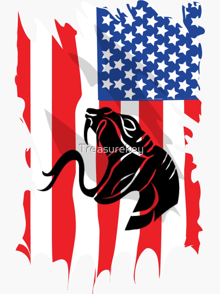 "USA Flag with Snakes Head with Fangs Showing" Sticker for Sale by